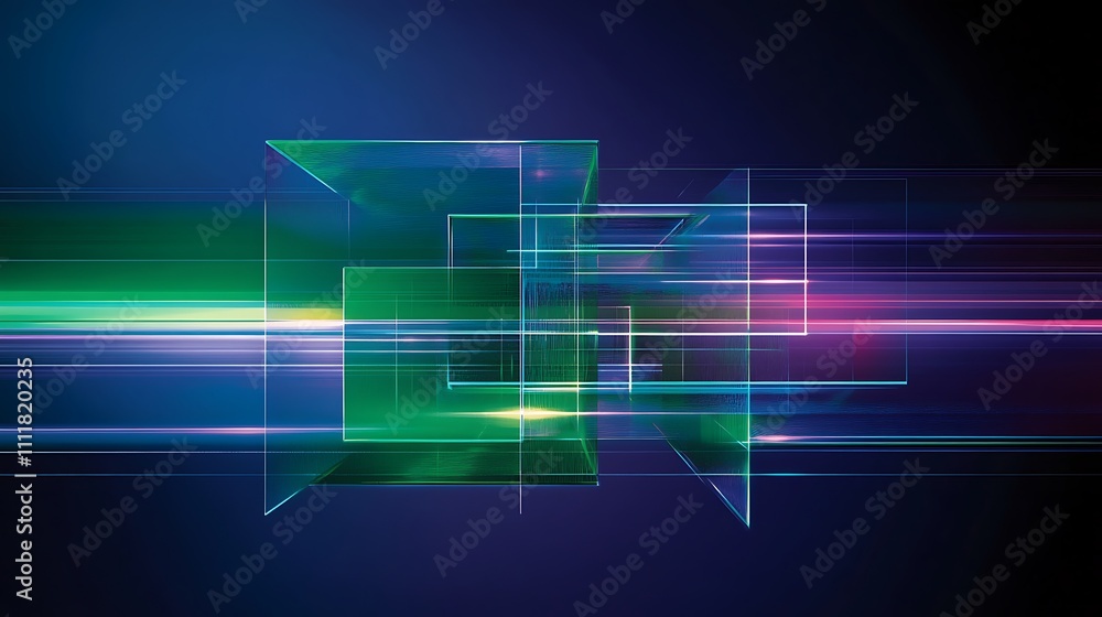 Poster abstract geometric design with vibrant colors and light trails creating dynamic movement and energy 