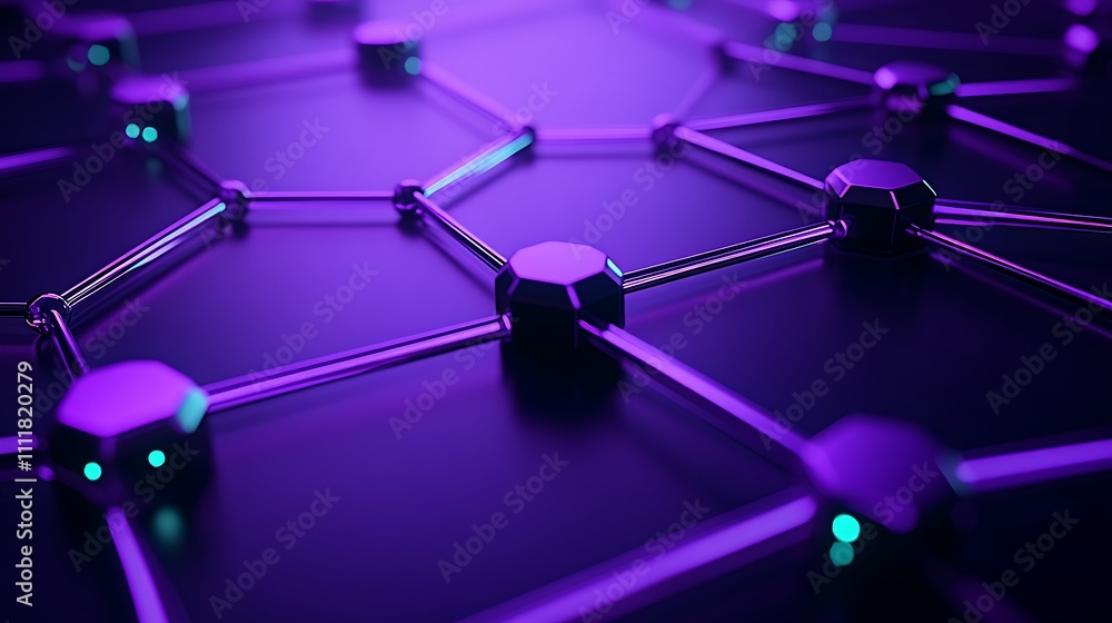 Aufkleber abstract geometric network design with hexagonal nodes and glowing connections in purple and blue to