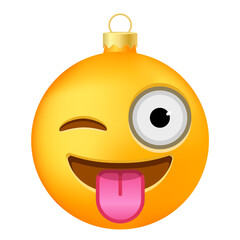 Emoji Christmas tree ball or toy with tongue and winking eye face