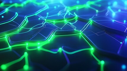 Obraz premium Abstract glowing lines and shapes in blue and green hues, representing technology and connectivity in digital spaces