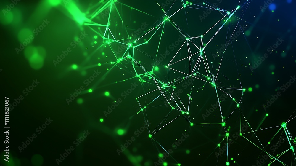 Poster abstract green and blue digital background with glowing lines and particles representing connectivit