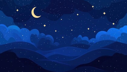 Fototapeta premium Night Sky Landscape with Crescent Moon and Stars