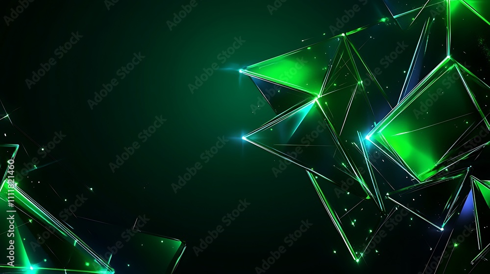 Poster abstract green geometric shapes with light reflections and background for digital design and art pro