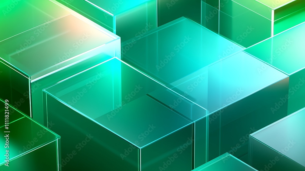 Poster abstract green glass blocks overlapping in creative modern design for background and digital art pro