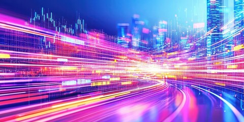 Obraz premium Investing in Emerging Markets concept. Vibrant city lights with motion blur creating a dynamic effect.