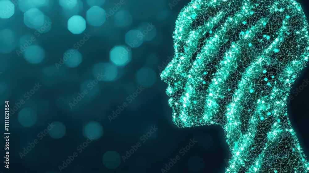 Poster futuristic digital head abstract polygonal network ai technology data innovation conc