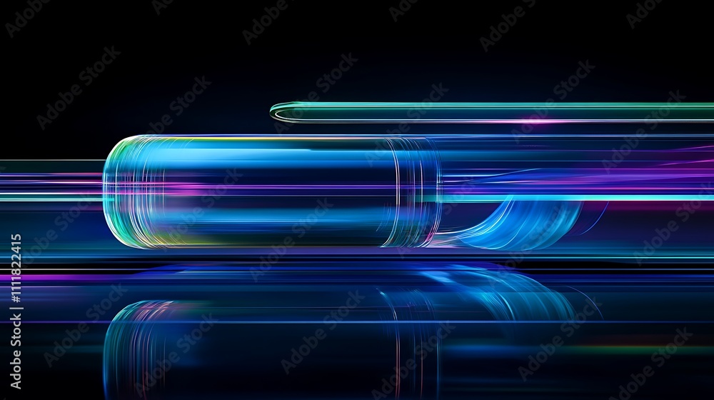 Poster abstract motion design with vibrant color streaks and futuristic shapes in a dark space background
