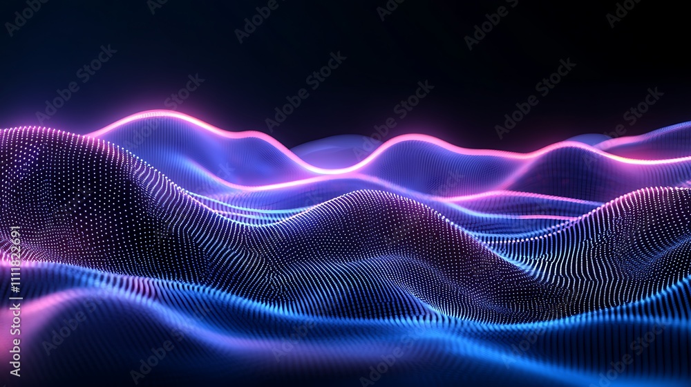 Poster abstract neon waves with vibrant glow and dynamic motion in digital landscape design for background 