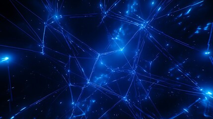 Fototapeta premium Abstract Network Design with Blue Light Connections and Bright Stars in a Dark Background