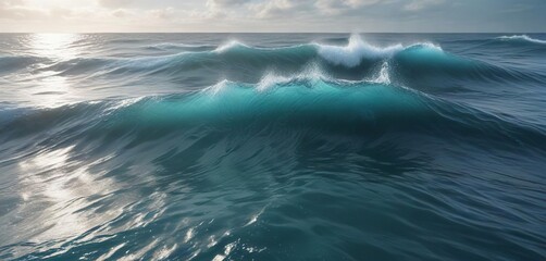 Ethereal ocean waves with abstract blue color palette and ripples, calming, fluid