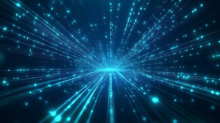 Obraz premium Abstract Technology Background with Blue Light Particles and Rays Creating a Sense of Depth and Motion