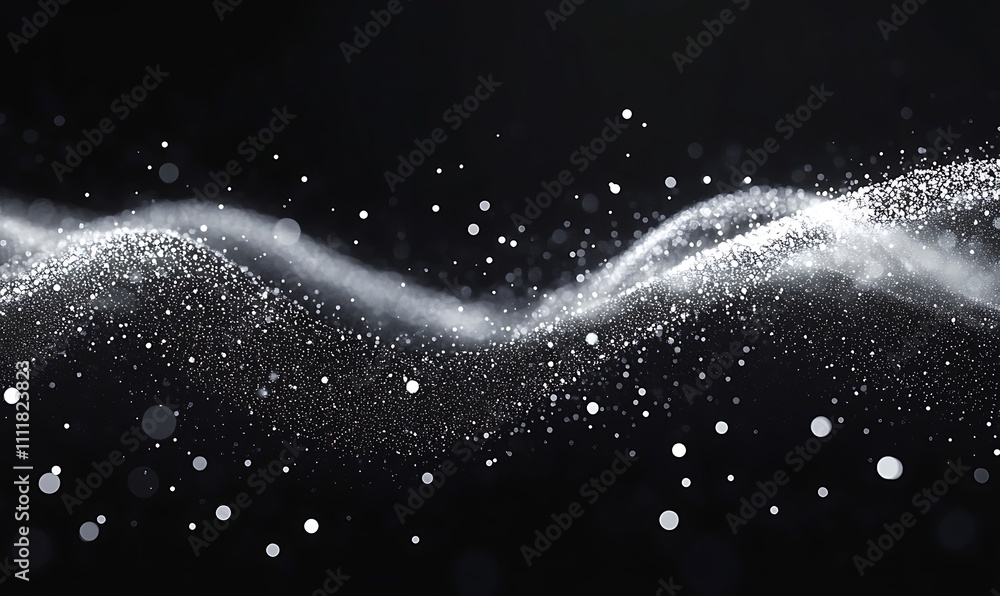 Poster elegant particle effects shimmering white dots on dark background dynamic motion blur clean and soph