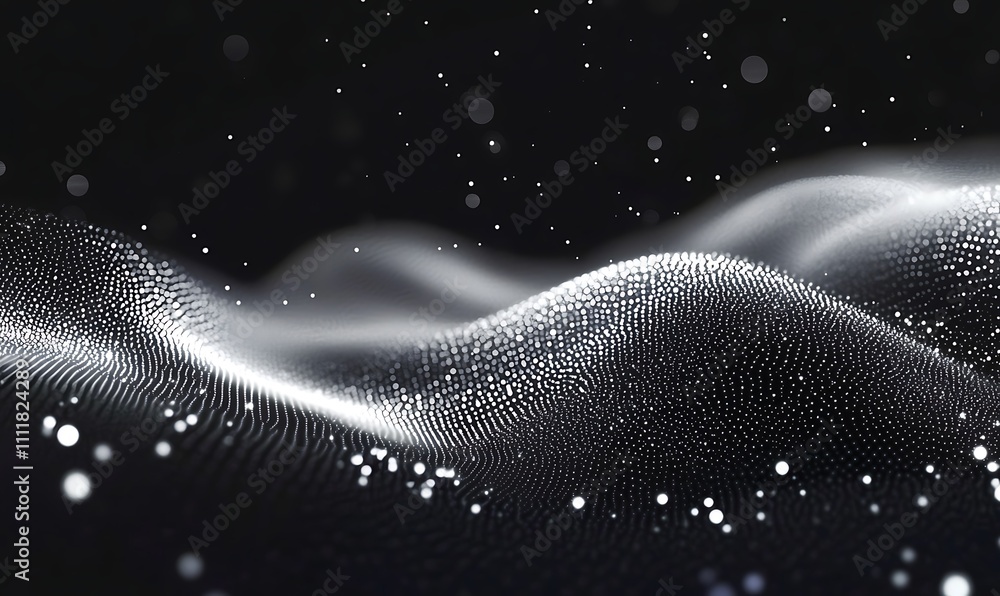 Poster elegant particle effects shimmering white dots on dark background dynamic motion blur clean and soph