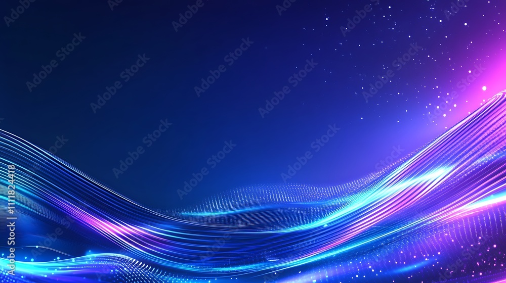 Poster abstract wave design with vibrant colors and sparkling effects against dark background for modern vi