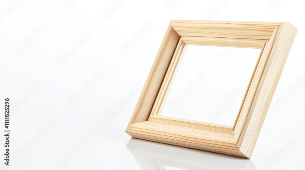 Poster a pine frame with beveled corners and a light finish, isolated on a transparent background for elega