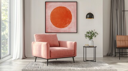 Modern Pink Armchair Living Room Interior Design Decor