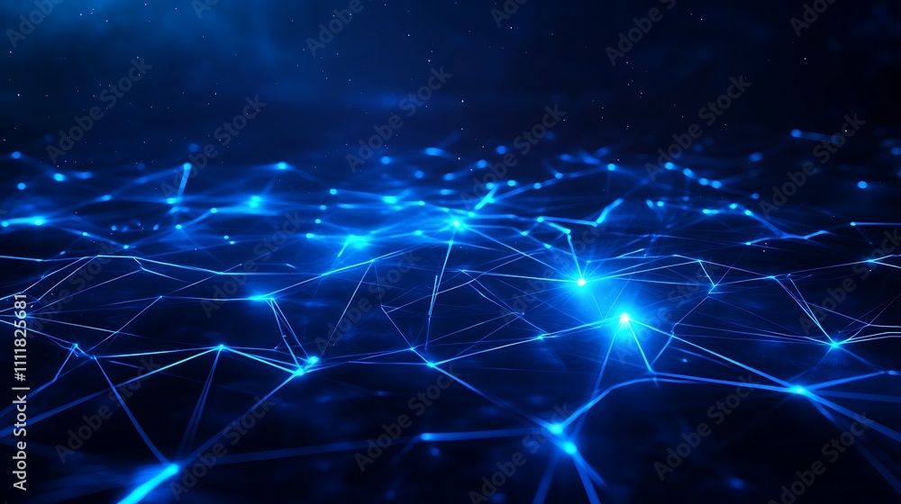 Poster blue glowing network connections in a digital space representing technology and communication concep