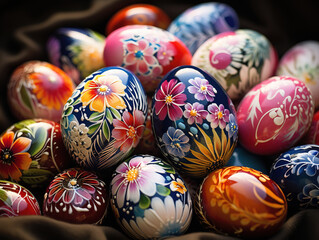 Fototapeta premium Gorgious Up Close and Personal with Beautifully Painted Easter Eggs in Floral Motifs