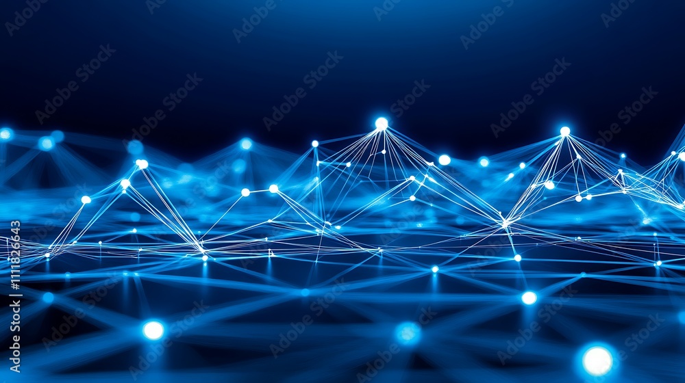 Poster conceptual network illustration with glowing lines and dots representing connections in a digital sp
