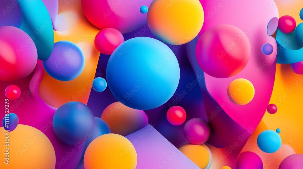 Poster abstract background with colorful spheres and shapes.