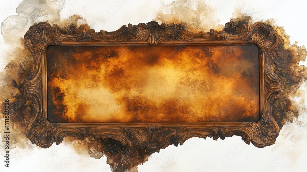 Poster a rectangular pine frame with a rich, smooth surface and prominent knots, floating on a transparent 