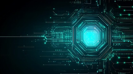Obraz premium Futuristic Abstract Background with Digital Hexagonal Elements and Glowing Light Effects in Blue and Green Colors