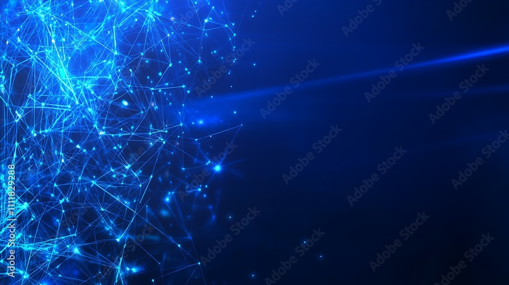 Poster futuristic abstract background with glowing network connections in deep blue color for technology th