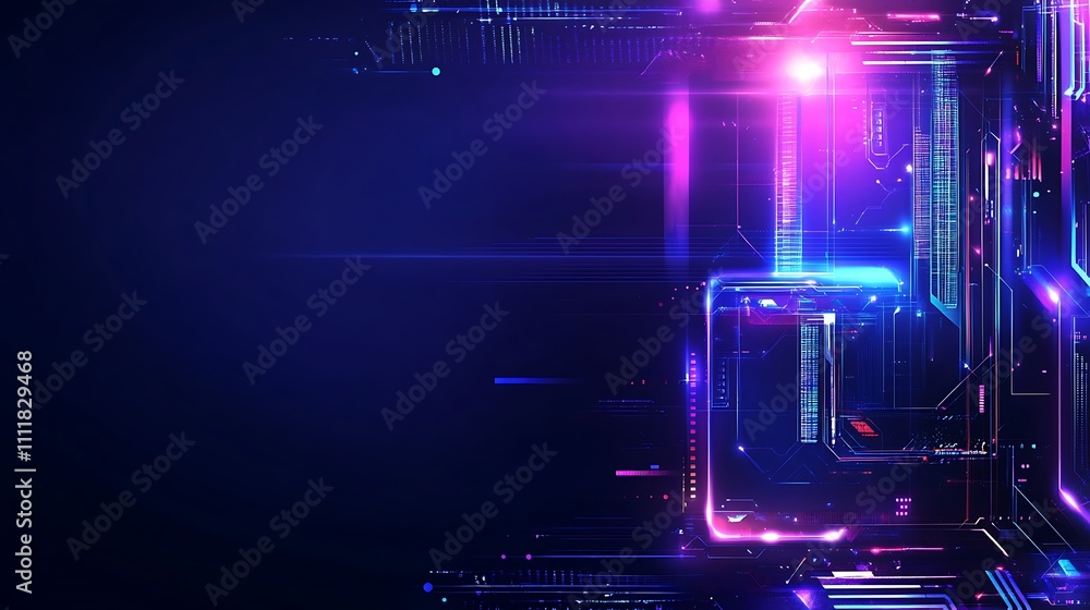 Poster futuristic abstract background with neon lights and circuit patterns in vibrant colors for digital d