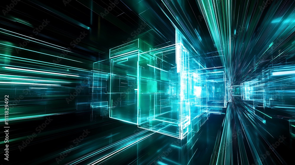 Poster futuristic abstract background with neon lights and geometric shapes in a technology concept environ