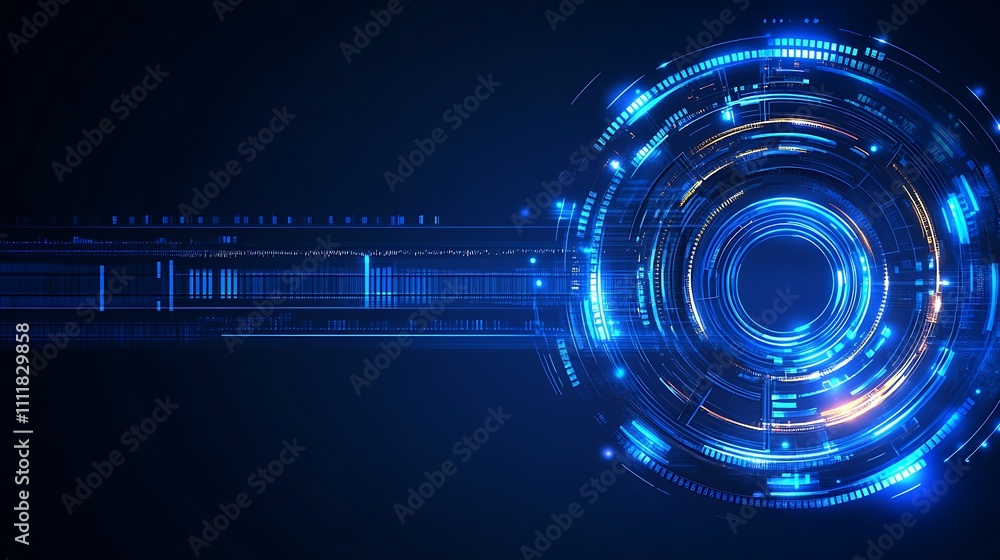 Aufkleber futuristic abstract digital background with circular patterns and bright blue lights for technology 