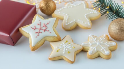 Christmas Cookies Themed Background with Warm Tones and Festive Decorations