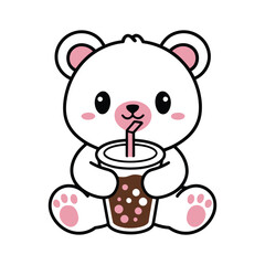 Cute Polar Bear Drinking Bubble Tea Illustration