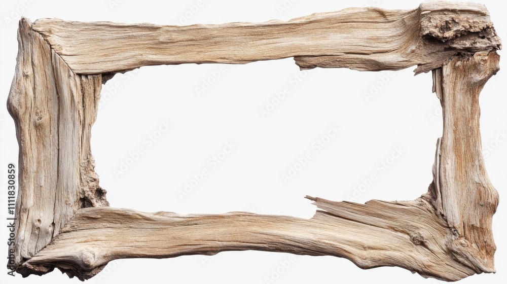 Poster a rustic pine frame with a hand-carved look and rough finish, isolated on a transparent background f