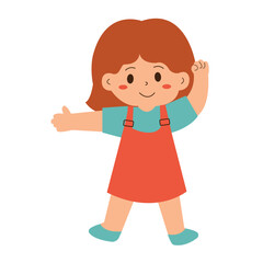 Cheerful girl in orange overalls, perfect for lifestyle blogs, social media posts, children's book illustrations, and educational material