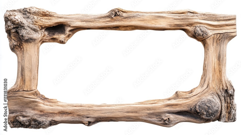 Poster a rustic pinewood frame with a natural finish and subtle imperfections, isolated on a transparent ba