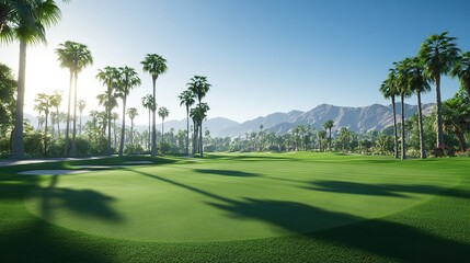 Fototapeta premium a view of a golf course from a distance