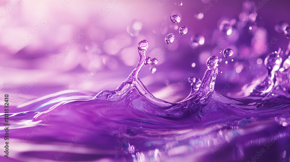 Poster water splashes creating dynamic patterns in vibrant purple hues during daylight