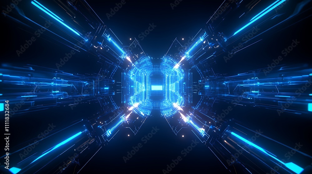 Aufkleber futuristic abstract tunnel with glowing blue lights and dynamic motion in a high-tech environment