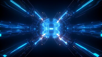 Obraz premium Futuristic Abstract Tunnel with Glowing Blue Lights and Dynamic Motion in a High-Tech Environment