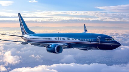Fototapeta premium Airplane in Flight Above Clouds Travel Journey Aviation