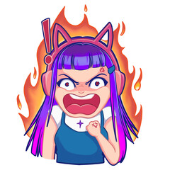 Gamer Anime Girl Live Streaming Mad Emoticon Twitch Sticker