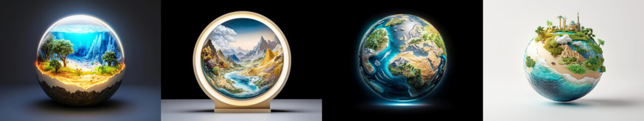 Fototapeta premium Earth biodiversity regions. Earth biodiversity regions. stunning collection of realistic Earth representations, showcasing diverse landscapes including oceans, mountains, and lush greenery.
