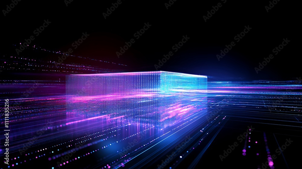 Aufkleber futuristic data block with vibrant light trails in a high-tech digital space