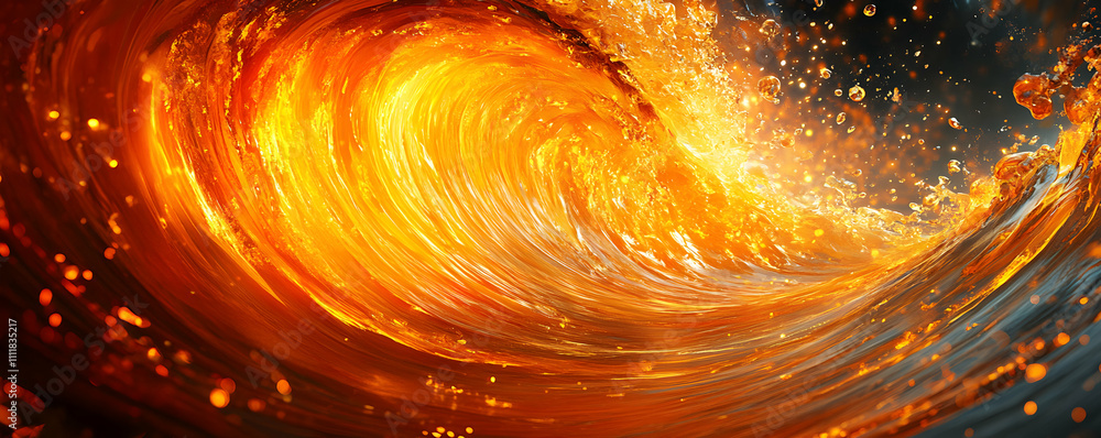 Poster fiery orange liquid wave abstract background: 3d render of a swirling, fiery orange liquid wave with