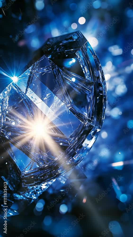 Poster radiant diamond surrounded by sparkling blue reflections capturing light in a mesmerizing display