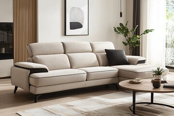 Modern Beige Sectional Sofa Living Room Furniture Interior Design