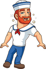 Cartoon tipsy sailor having trouble walking straight vector illustration