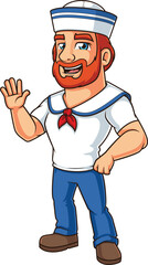 Cartoon cute sailor waving while smiling vector illustration