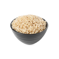 Raw rice in bowl isolated on white