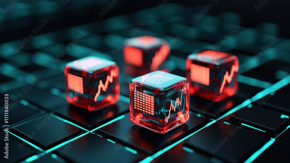 Poster investing in emerging markets concept. digital cubes with graphs on a keyboard, symbolizing technolo